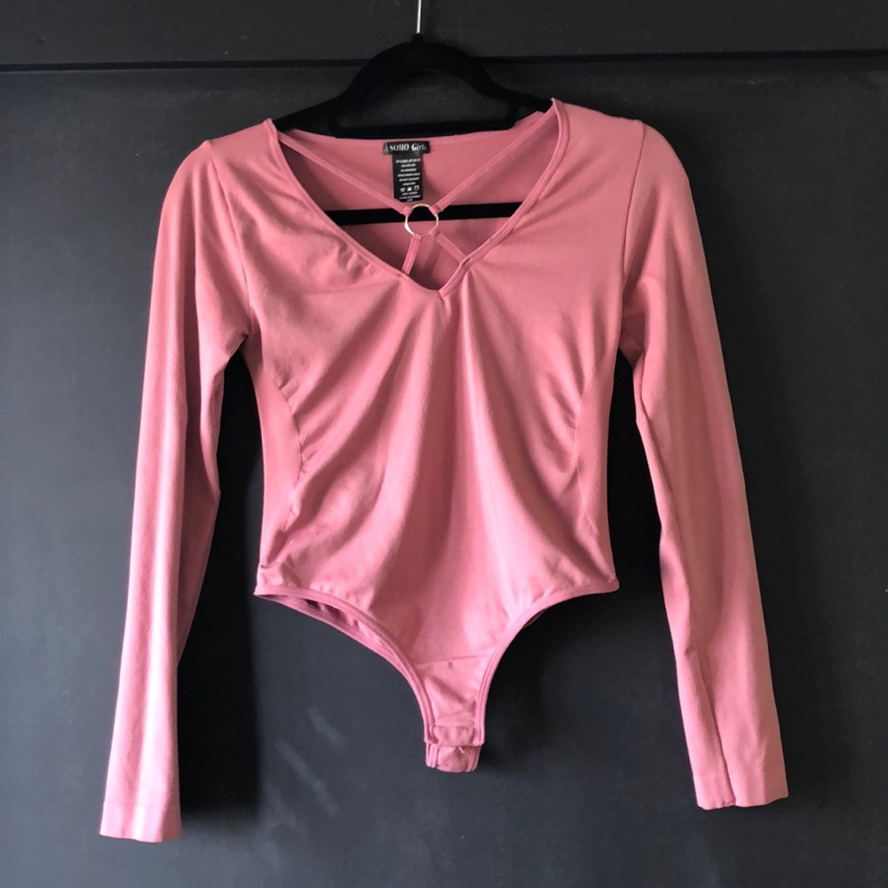 Pink nylon body suit